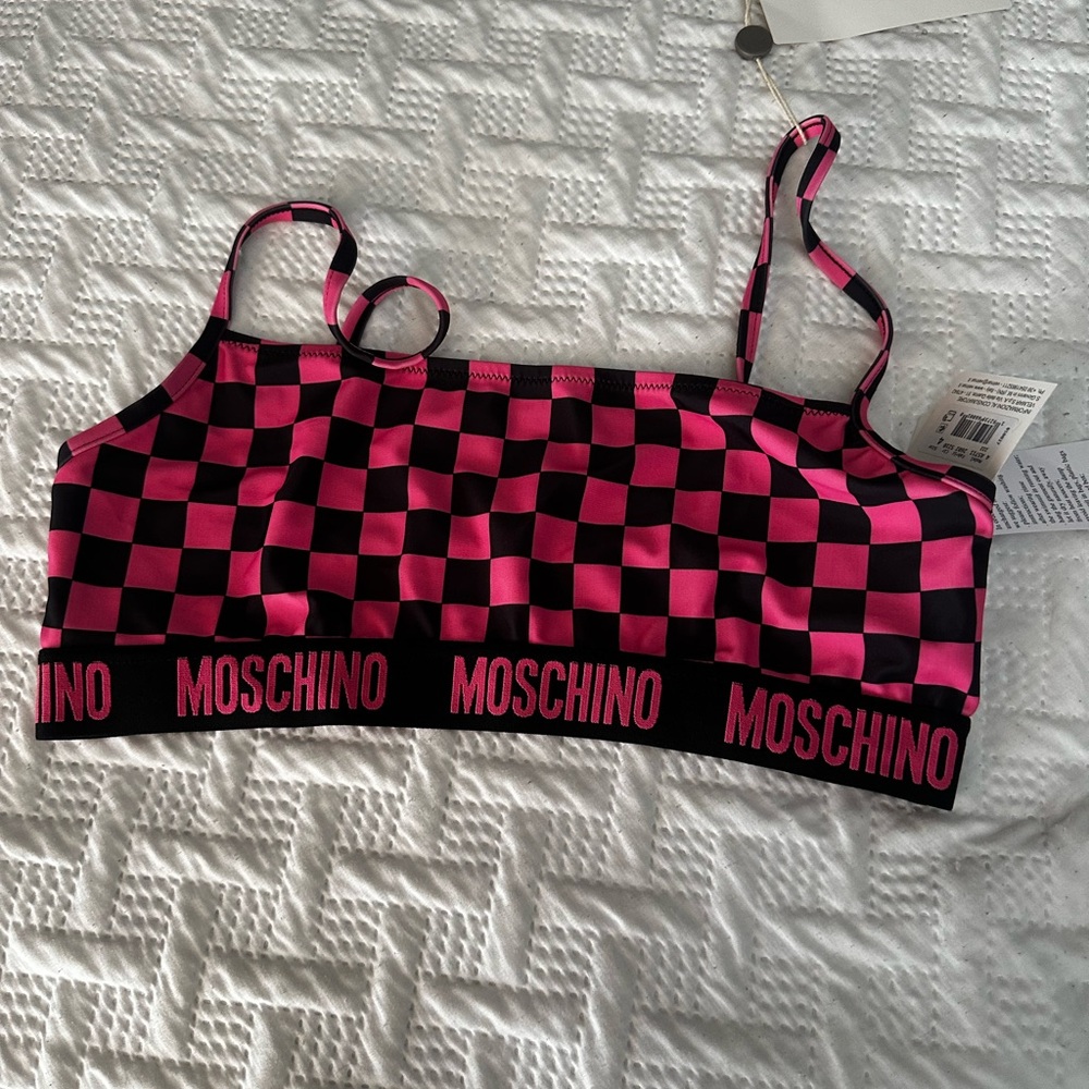 Moschino Pink and Black Plaid Bralette